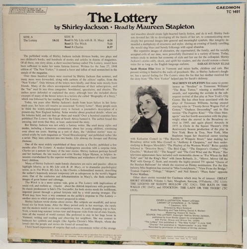 The Lottery and Other Stories - Back Cover